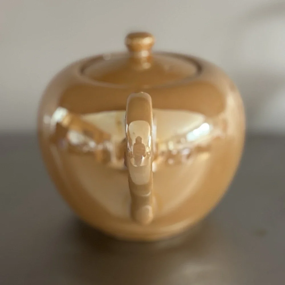 Vintage Orange Yellow Gold Luster ware Iridescent Teapot And Sugar Made In Japan